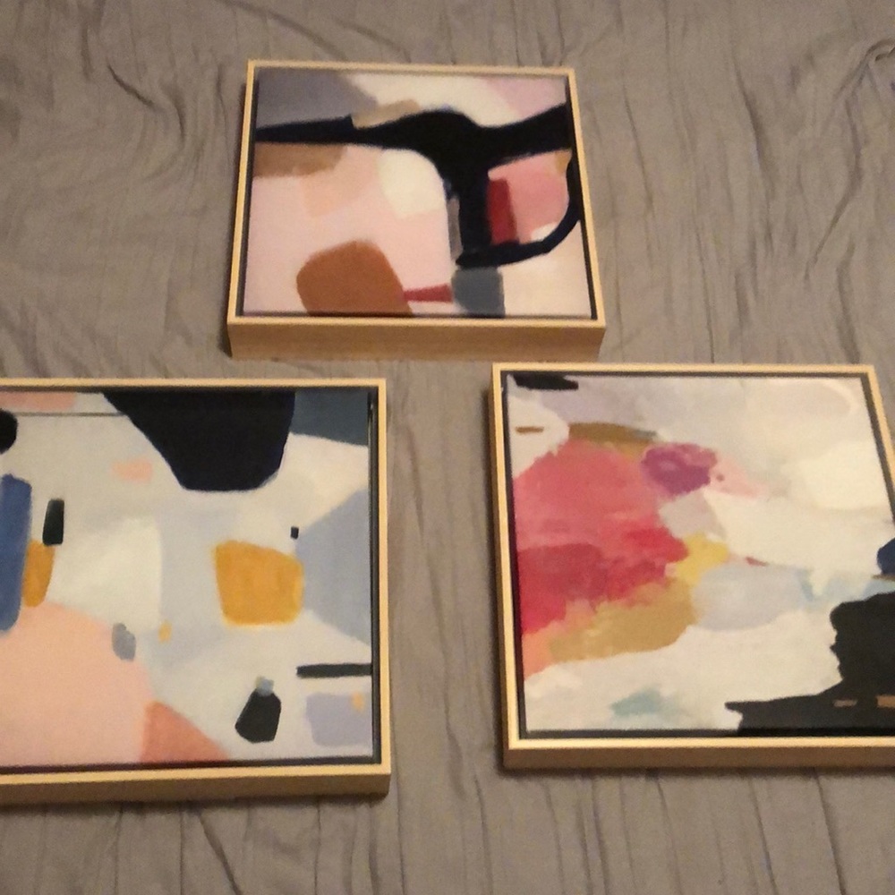 really cute abstract painting set of three (framed) 12x12